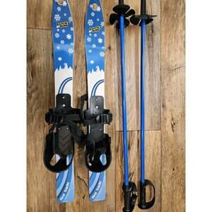 Lucky Bums Toddler Kids Beginner Plastic Snow Skis Adjustable Bindings Blue 70cm